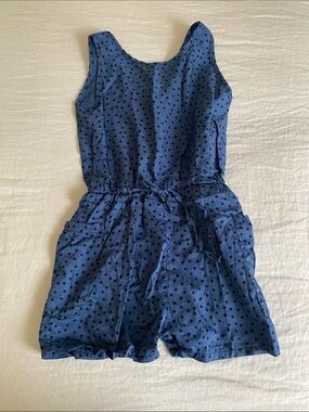Mabo blue with black Polka Dot Sleeveless Romper - Kids One-Piece
